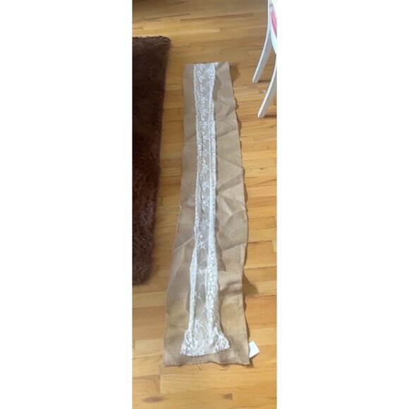 Lot of 3 Vintage Rustic Burlap & Lace Table Runners - Picture 4 of 16